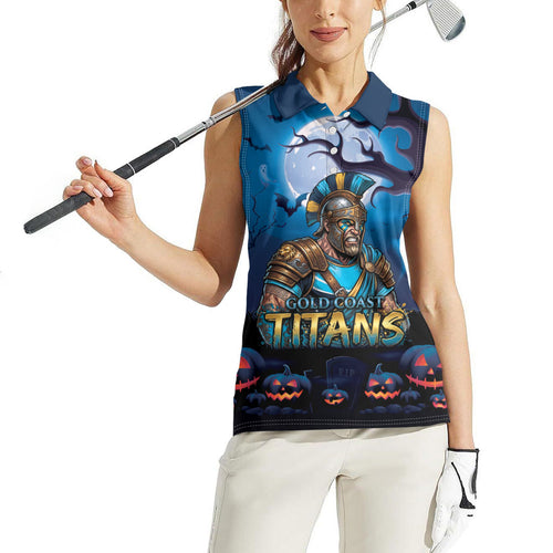 Custom Halloween Gold Coast Titans Women Sleeveless Polo Shirt Spooky Australia Mascot Rugby
