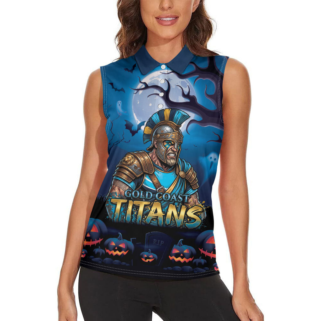 Custom Halloween Gold Coast Titans Women Sleeveless Polo Shirt Spooky Australia Mascot Rugby
