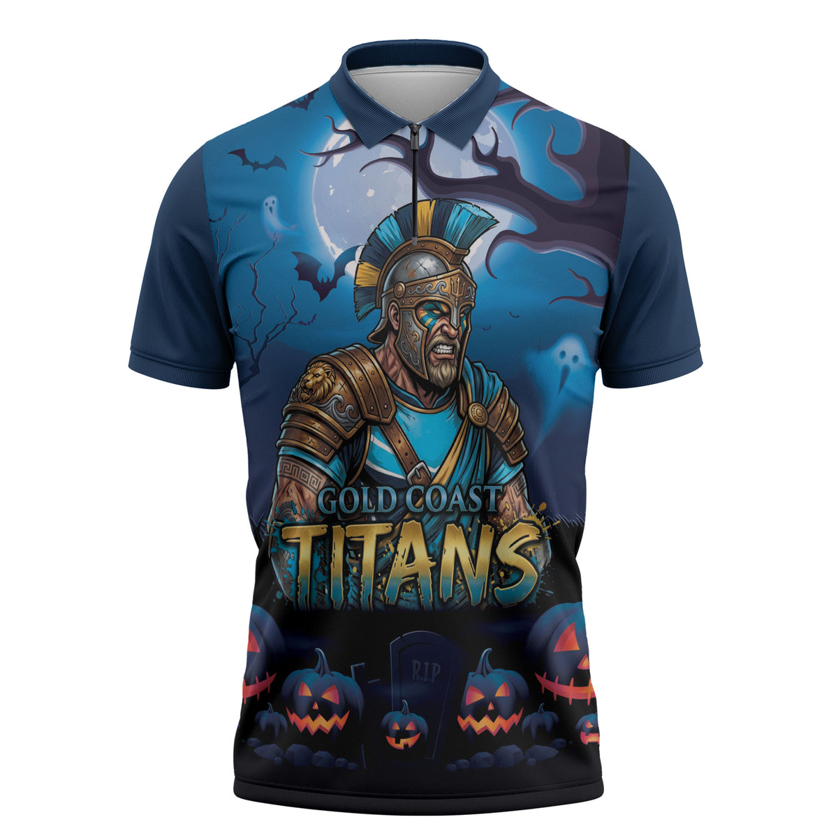 Custom Halloween Gold Coast Titans Zipper Polo Shirt Spooky Australia Mascot Rugby