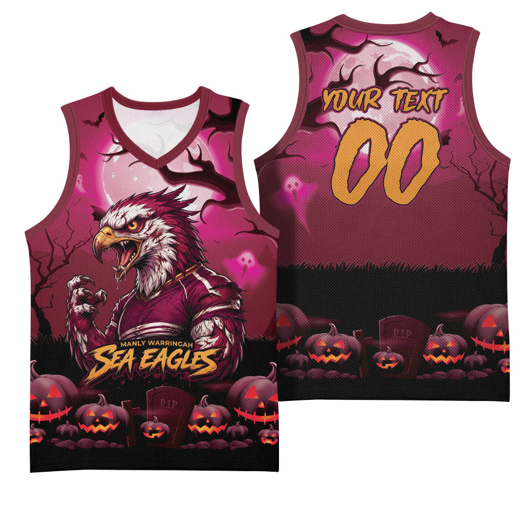 Custom Halloween Manly Warringah Sea Eagles Basketball Jersey Spooky Australia Mascot Rugby