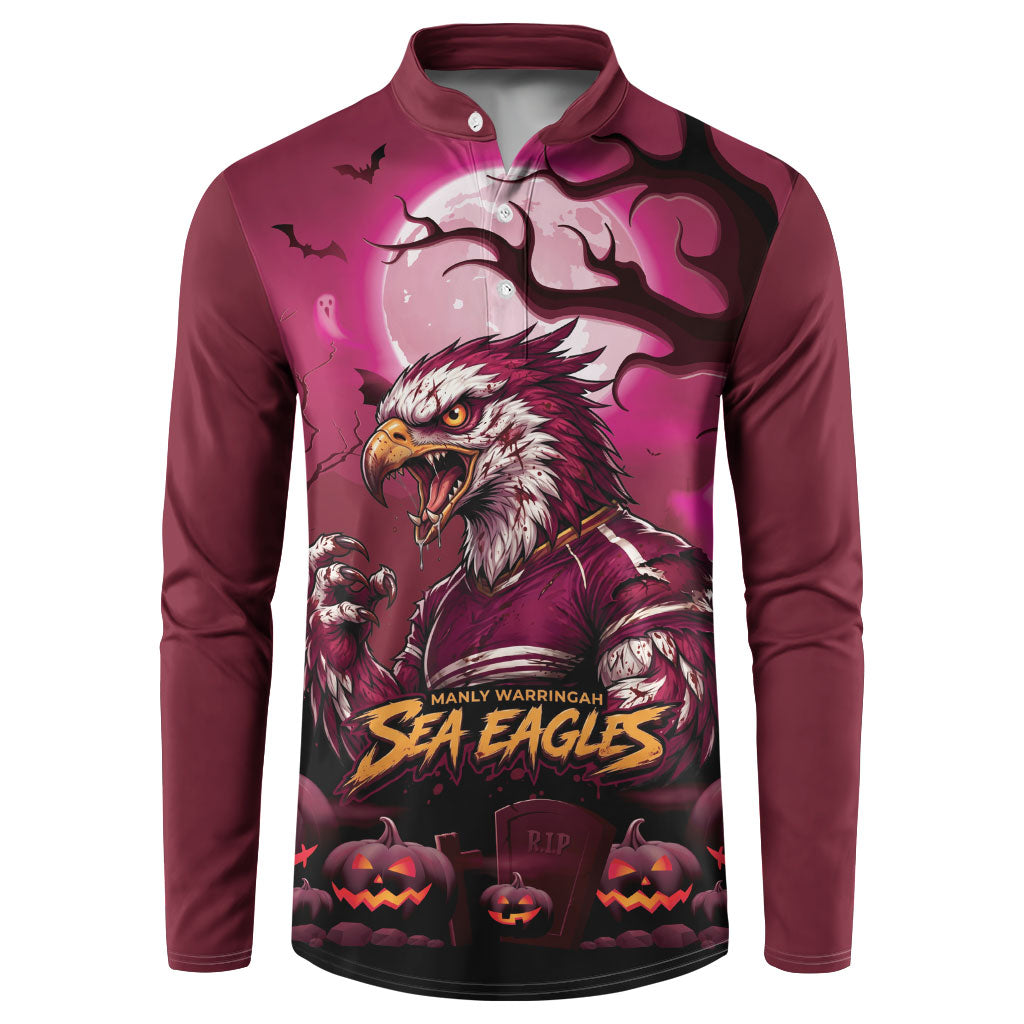 Custom Halloween Manly Warringah Sea Eagles Button Sweatshirt Spooky Australia Mascot Rugby