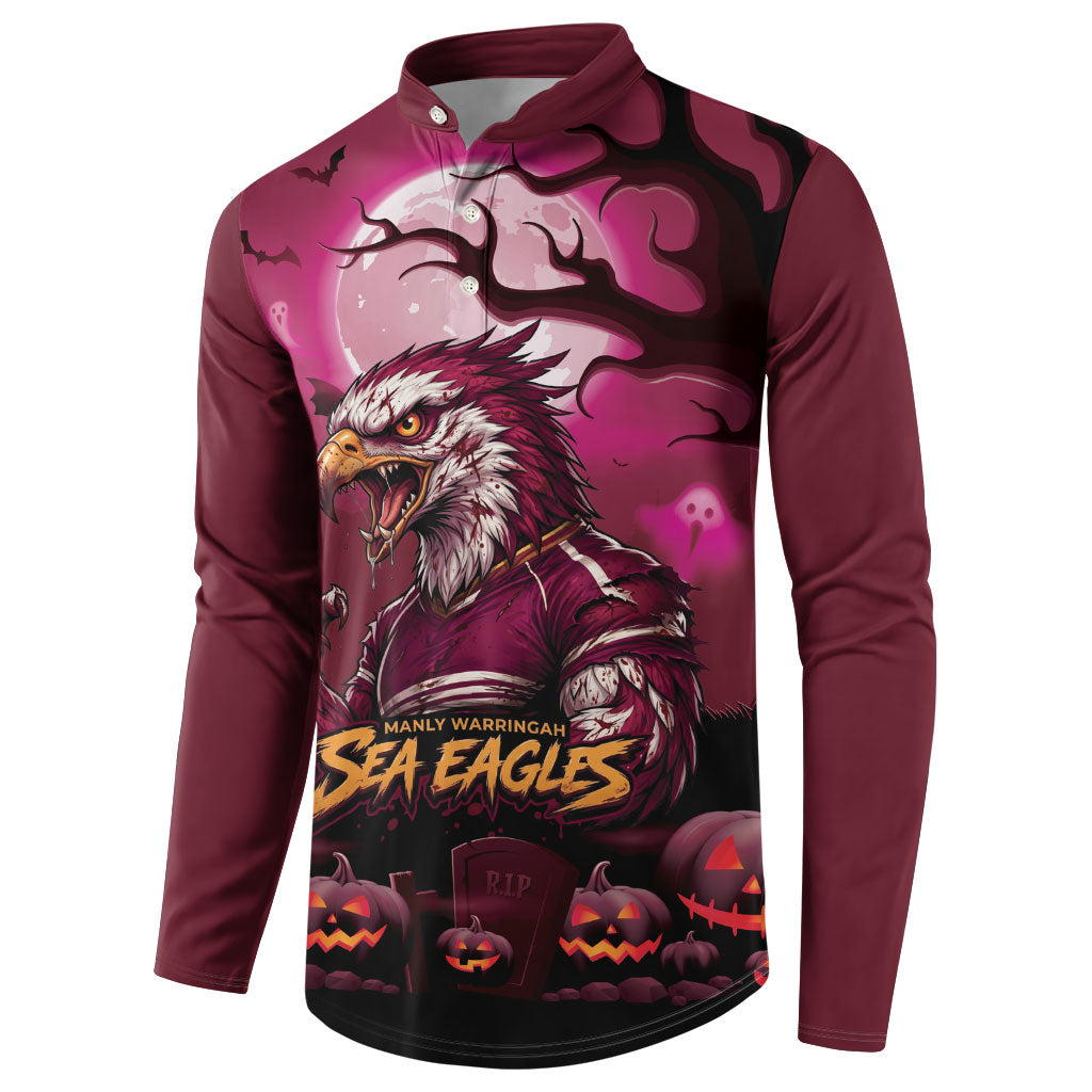 Custom Halloween Manly Warringah Sea Eagles Button Sweatshirt Spooky Australia Mascot Rugby