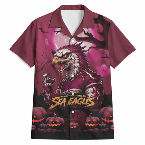 Custom Halloween Manly Warringah Sea Eagles Hawaiian Shirt Spooky Australia Mascot Rugby