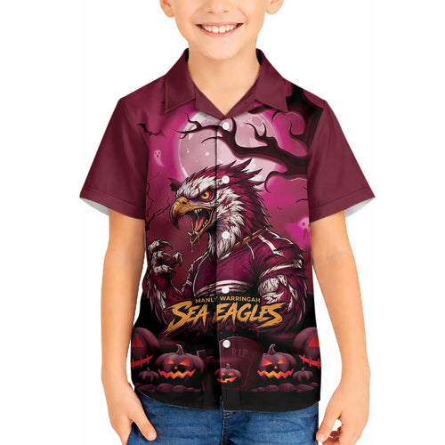 Custom Halloween Manly Warringah Sea Eagles Hawaiian Shirt Spooky Australia Mascot Rugby