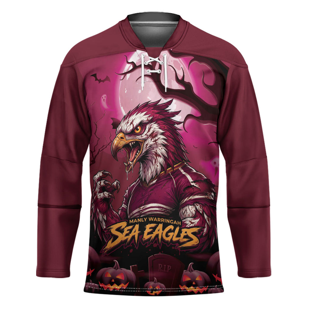 Custom Halloween Manly Warringah Sea Eagles Hockey Jersey Spooky Australia Mascot Rugby