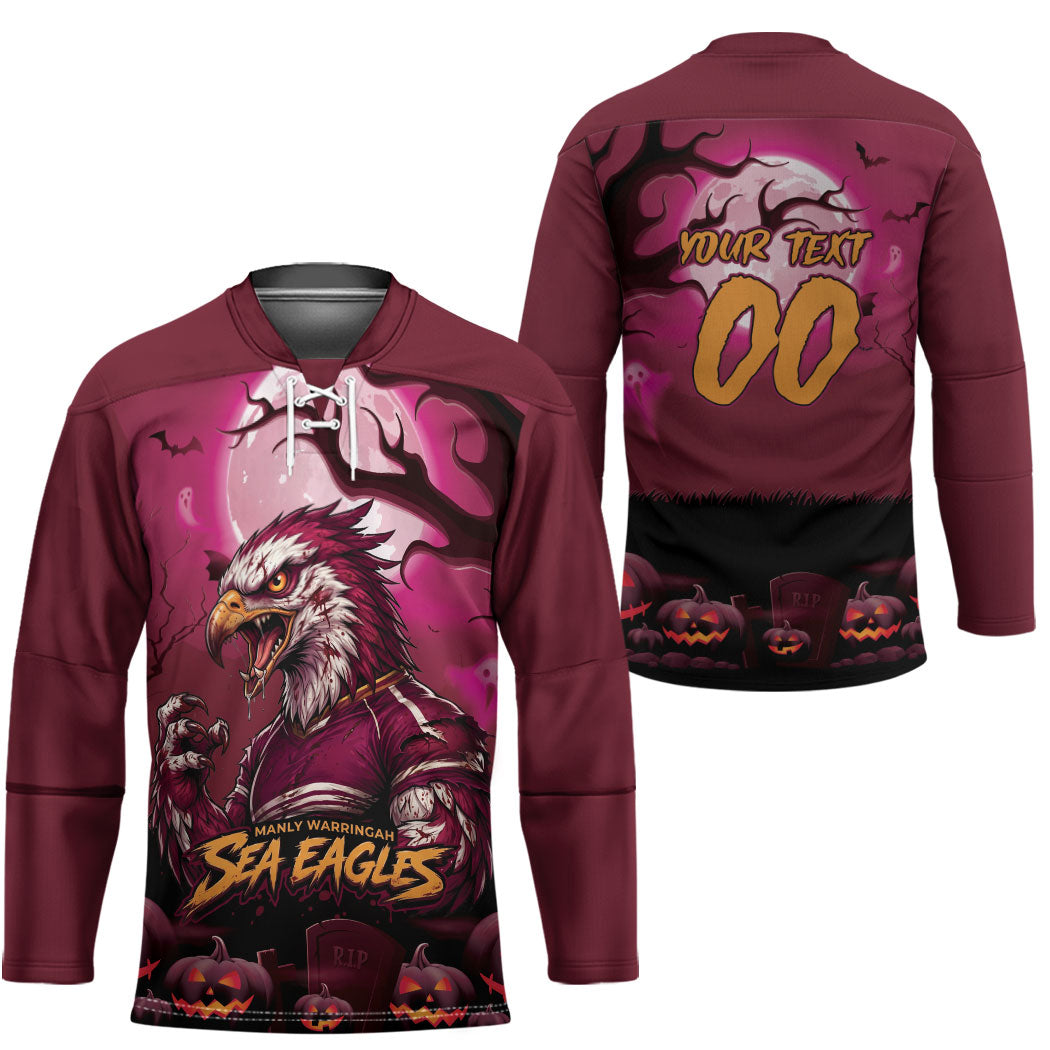 Custom Halloween Manly Warringah Sea Eagles Hockey Jersey Spooky Australia Mascot Rugby