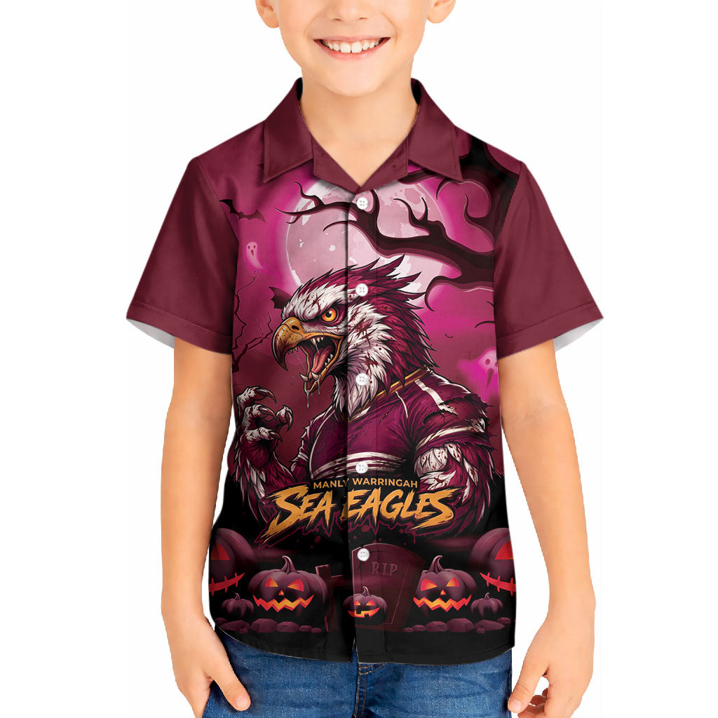Custom Halloween Manly Warringah Sea Eagles Kid Hawaiian Shirt Spooky Australia Mascot Rugby