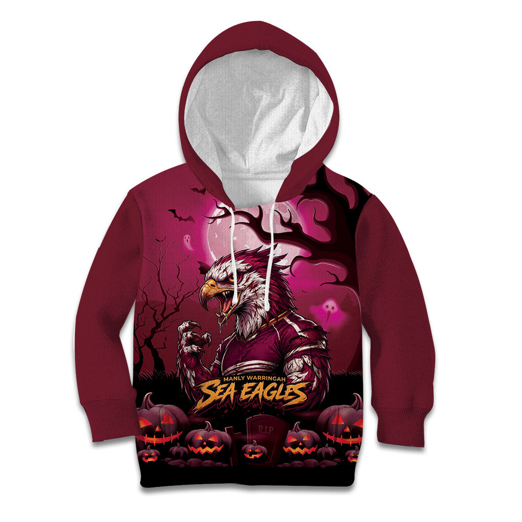 Custom Halloween Manly Warringah Sea Eagles Kid Hoodie Spooky Australia Mascot Rugby