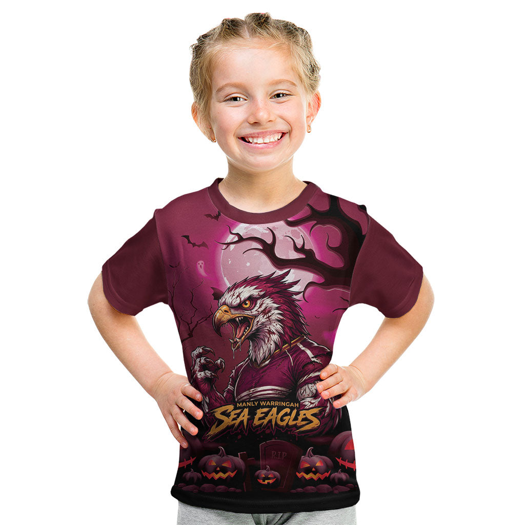 Custom Halloween Manly Warringah Sea Eagles Kid T Shirt Spooky Australia Mascot Rugby