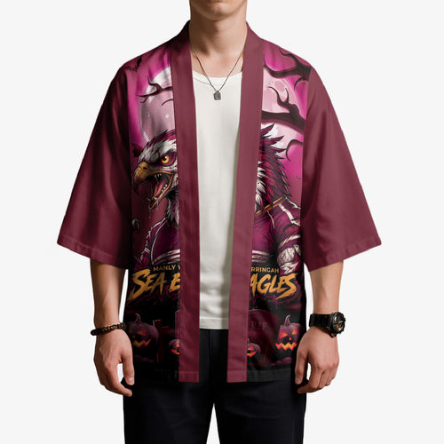 Custom Halloween Manly Warringah Sea Eagles Kimono Spooky Australia Mascot Rugby