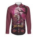 Custom Halloween Manly Warringah Sea Eagles Long Sleeve Button Shirt Spooky Australia Mascot Rugby