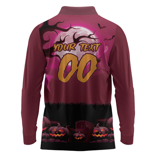 Custom Halloween Manly Warringah Sea Eagles Long Sleeve Polo Shirt Spooky Australia Mascot Rugby