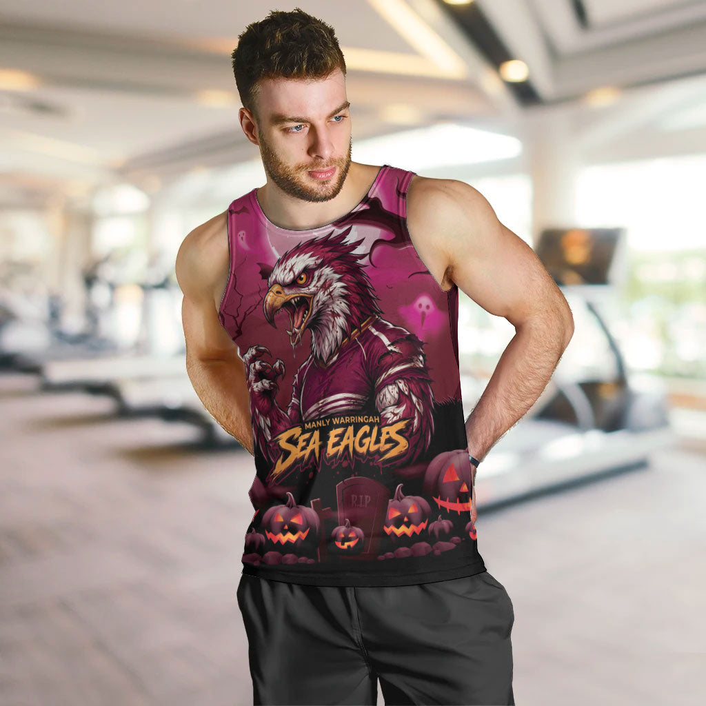 Custom Halloween Manly Warringah Sea Eagles Men Tank Top Spooky Australia Mascot Rugby