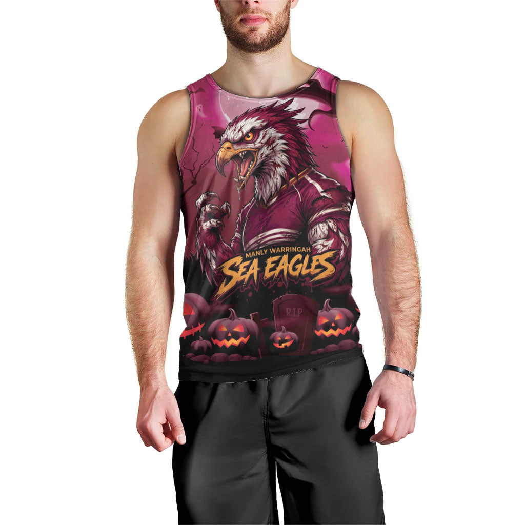 Custom Halloween Manly Warringah Sea Eagles Men Tank Top Spooky Australia Mascot Rugby