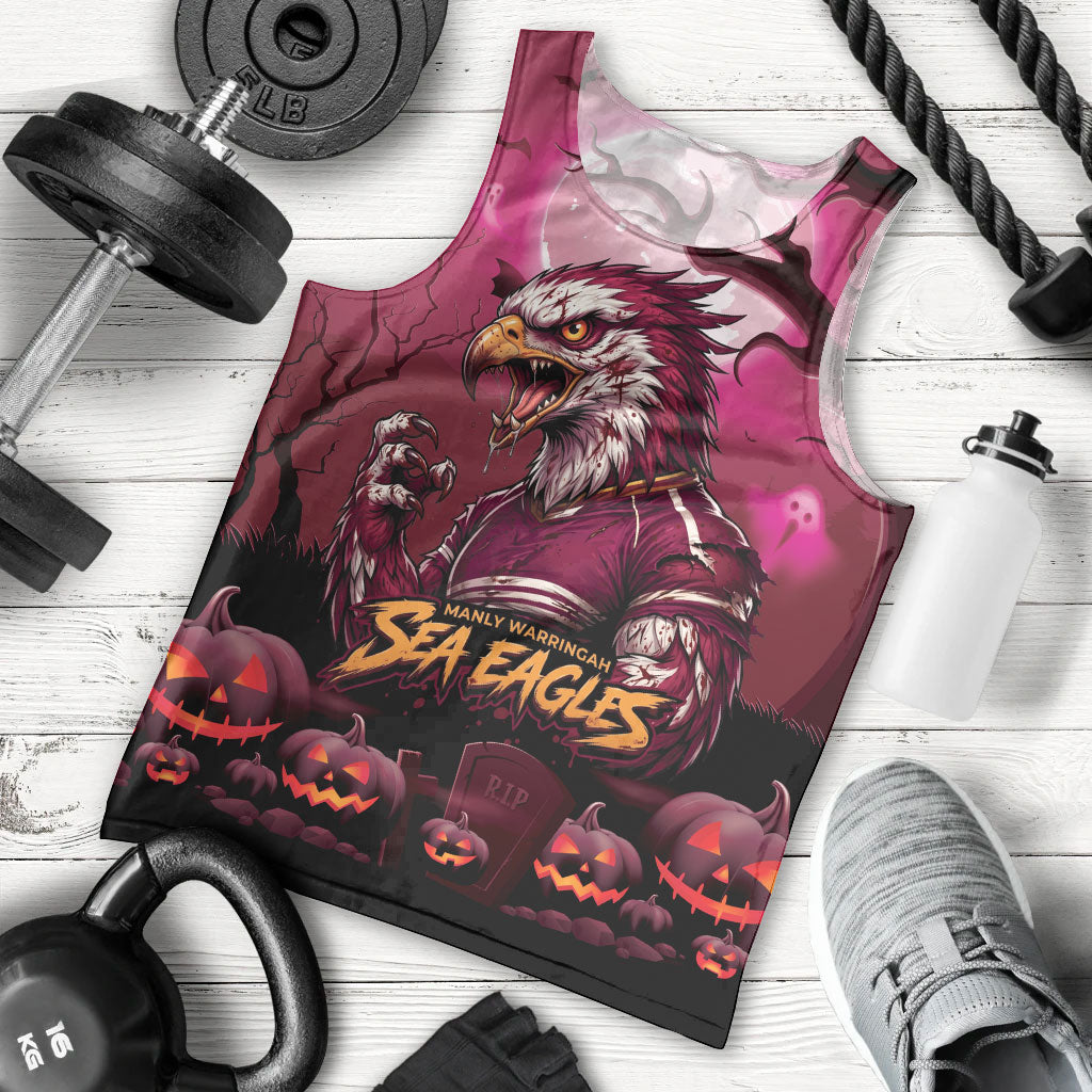 Custom Halloween Manly Warringah Sea Eagles Men Tank Top Spooky Australia Mascot Rugby