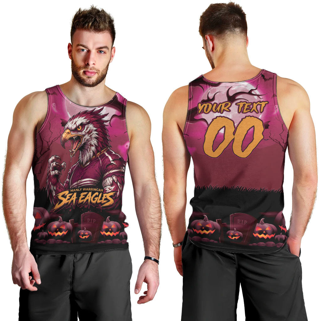 Custom Halloween Manly Warringah Sea Eagles Men Tank Top Spooky Australia Mascot Rugby