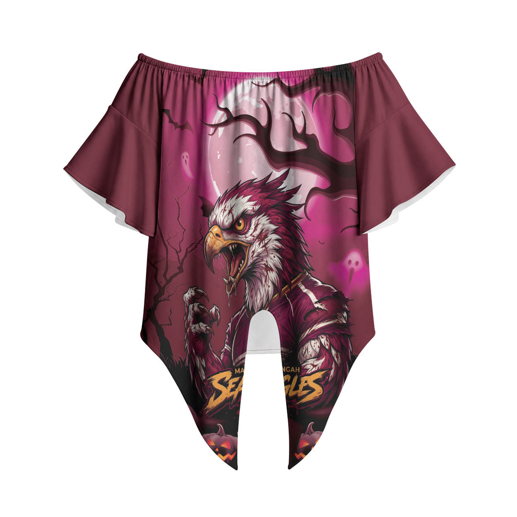 Custom Halloween Manly Warringah Sea Eagles Off Shoulder Wrap Waist Top Spooky Australia Mascot Rugby