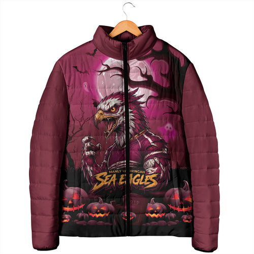 Custom Halloween Manly Warringah Sea Eagles Padded Jacket Spooky Australia Mascot Rugby