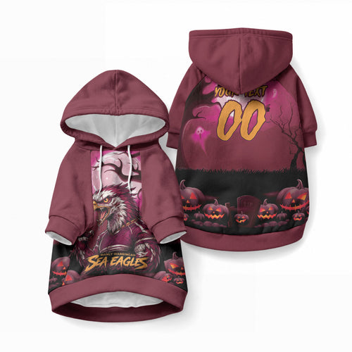 Custom Halloween Manly Warringah Sea Eagles Pet Hoodie Spooky Australia Mascot Rugby