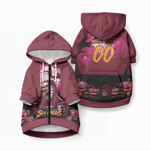 Custom Halloween Manly Warringah Sea Eagles Pet Hoodie Spooky Australia Mascot Rugby