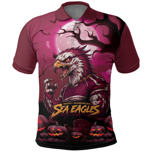 Custom Halloween Manly Warringah Sea Eagles Polo Shirt Spooky Australia Mascot Rugby