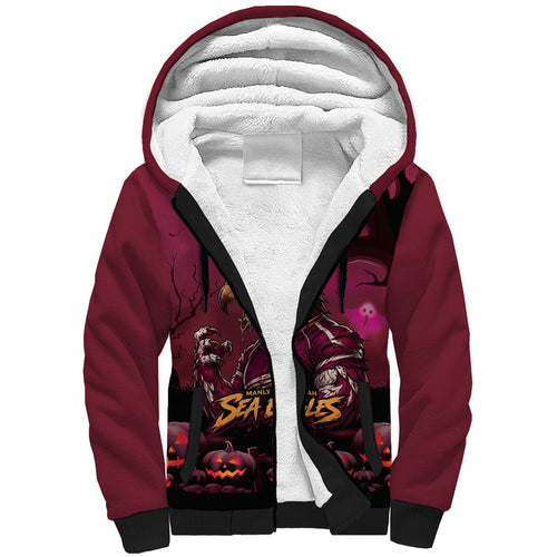 Custom Halloween Manly Warringah Sea Eagles Sherpa Hoodie Spooky Australia Mascot Rugby