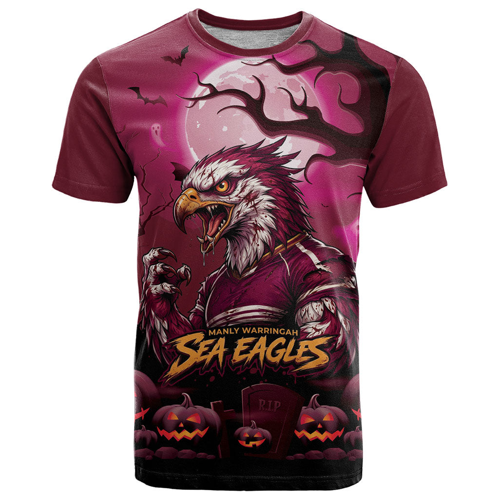 Custom Halloween Manly Warringah Sea Eagles T Shirt Spooky Australia Mascot Rugby