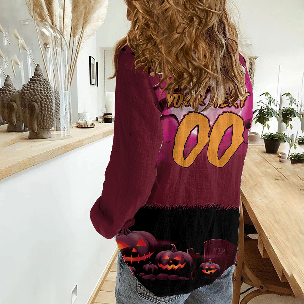 Custom Halloween Manly Warringah Sea Eagles Women Casual Shirt Spooky Australia Mascot Rugby