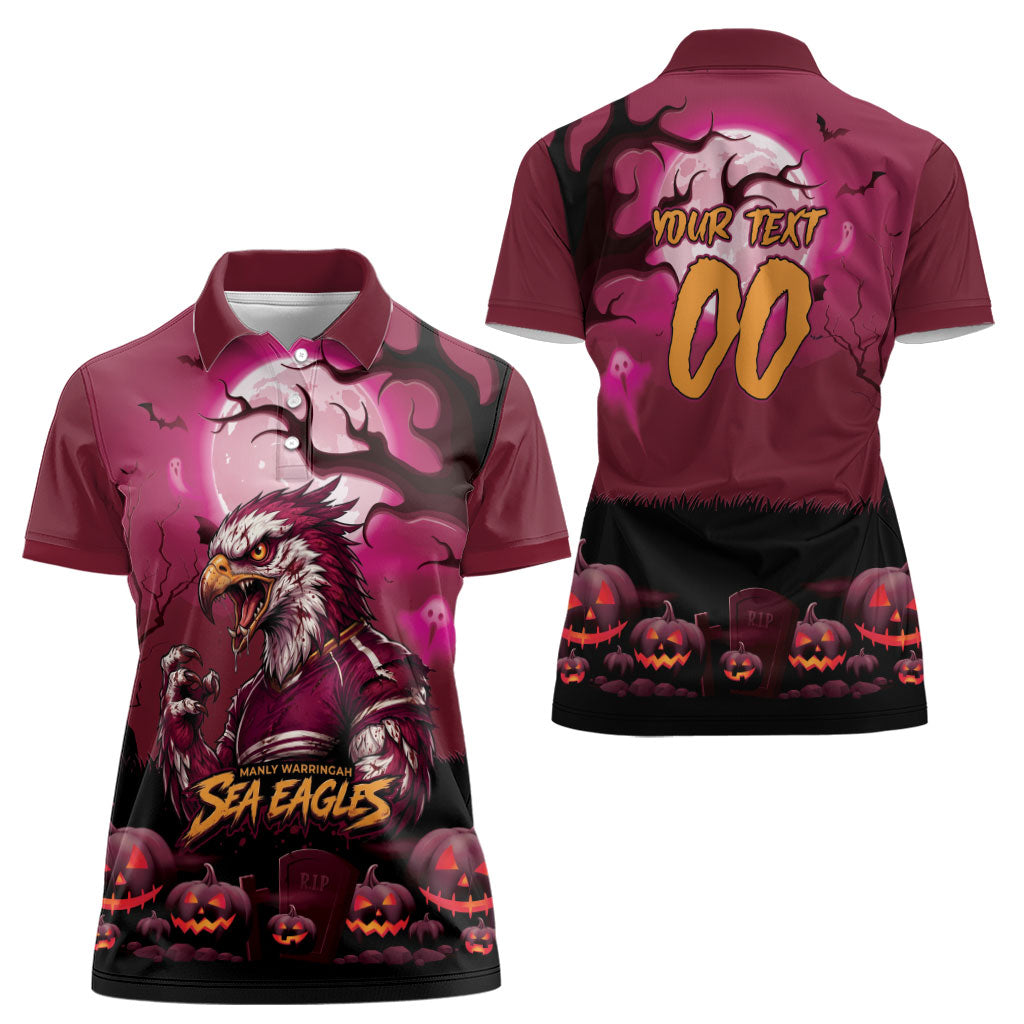 Custom Halloween Manly Warringah Sea Eagles Women Polo Shirt Spooky Australia Mascot Rugby