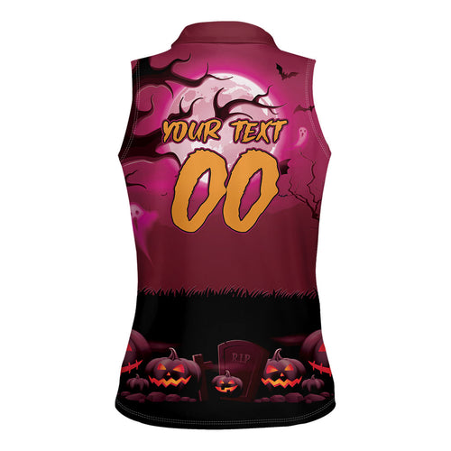 Custom Halloween Manly Warringah Sea Eagles Women Sleeveless Polo Shirt Spooky Australia Mascot Rugby