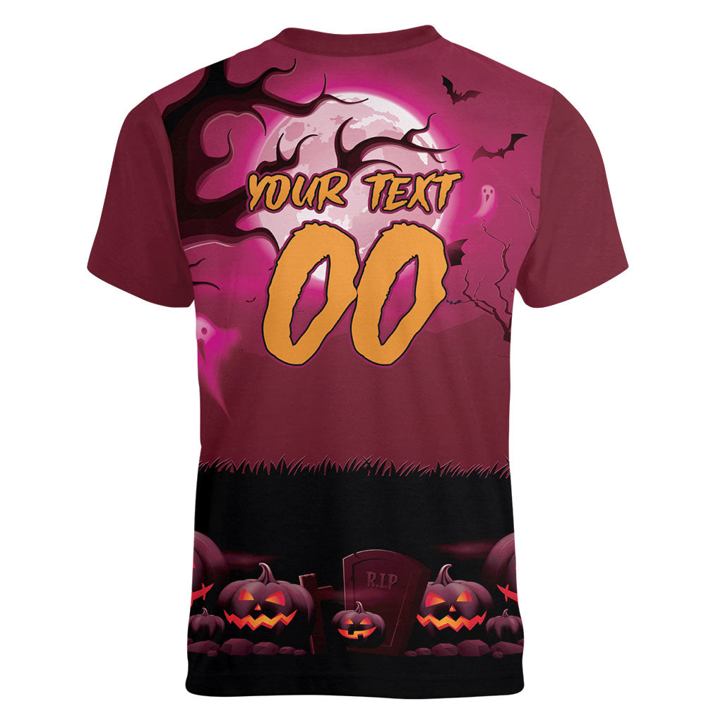 Custom Halloween Manly Warringah Sea Eagles Women V-Neck T-Shirt Spooky Australia Mascot Rugby