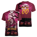 Custom Halloween Manly Warringah Sea Eagles Women V-Neck T-Shirt Spooky Australia Mascot Rugby
