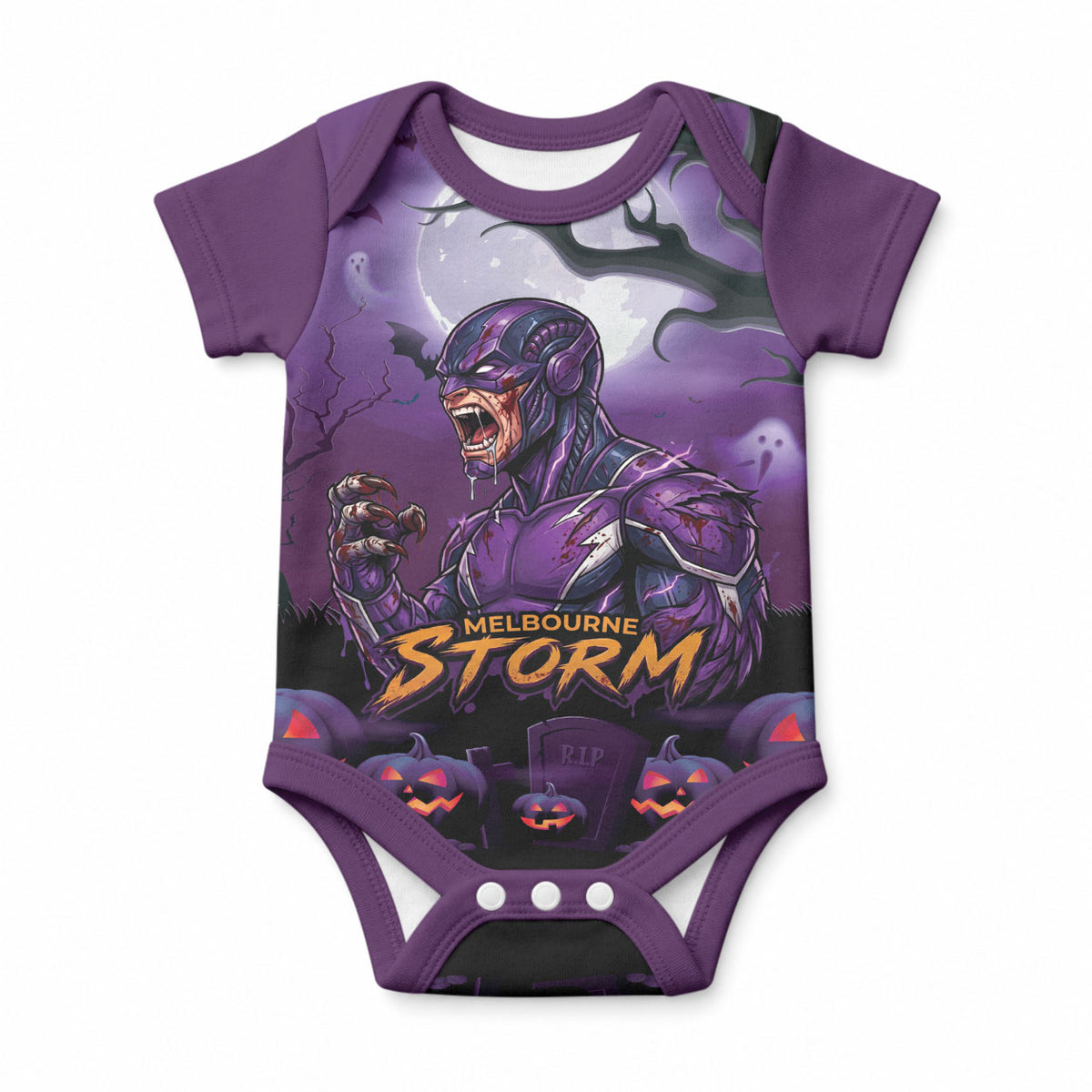 Custom Halloween Melbourne Storm Baby Onesie Spooky Australia Mascot Rugby