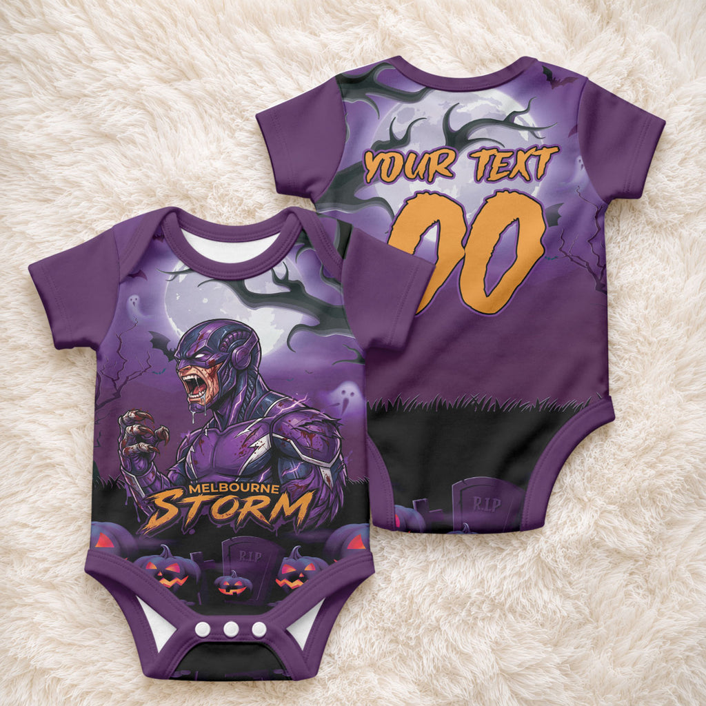 Custom Halloween Melbourne Storm Baby Onesie Spooky Australia Mascot Rugby