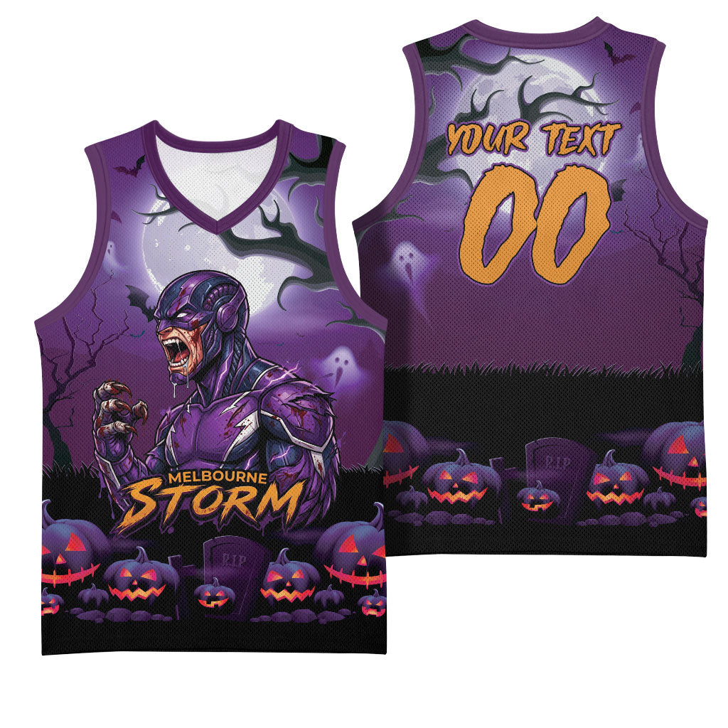 Custom Halloween Melbourne Storm Basketball Jersey Spooky Australia Mascot Rugby