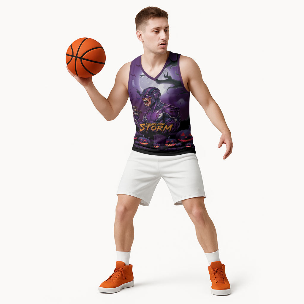 Custom Halloween Melbourne Storm Basketball Jersey Spooky Australia Mascot Rugby