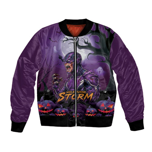 Custom Halloween Melbourne Storm Bomber Jacket Spooky Australia Mascot Rugby
