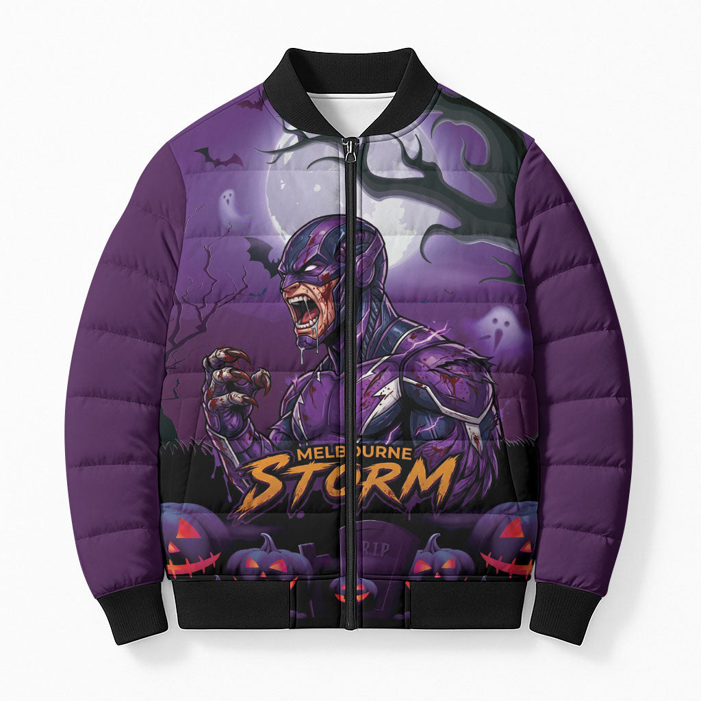 Custom Halloween Melbourne Storm Bomber Puffer Jacket Spooky Australia Mascot Rugby