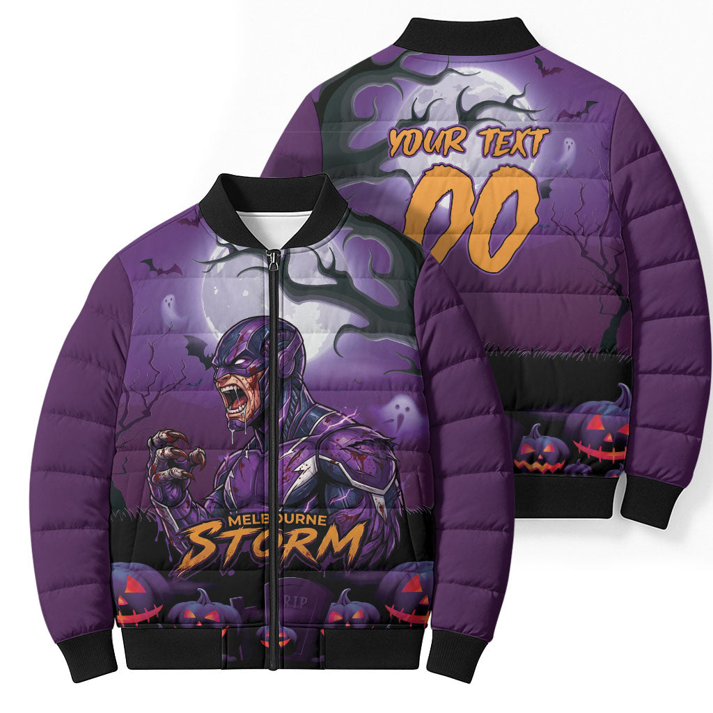 Custom Halloween Melbourne Storm Bomber Puffer Jacket Spooky Australia Mascot Rugby