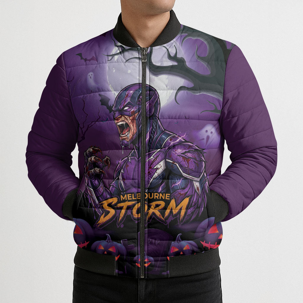Custom Halloween Melbourne Storm Bomber Puffer Jacket Spooky Australia Mascot Rugby