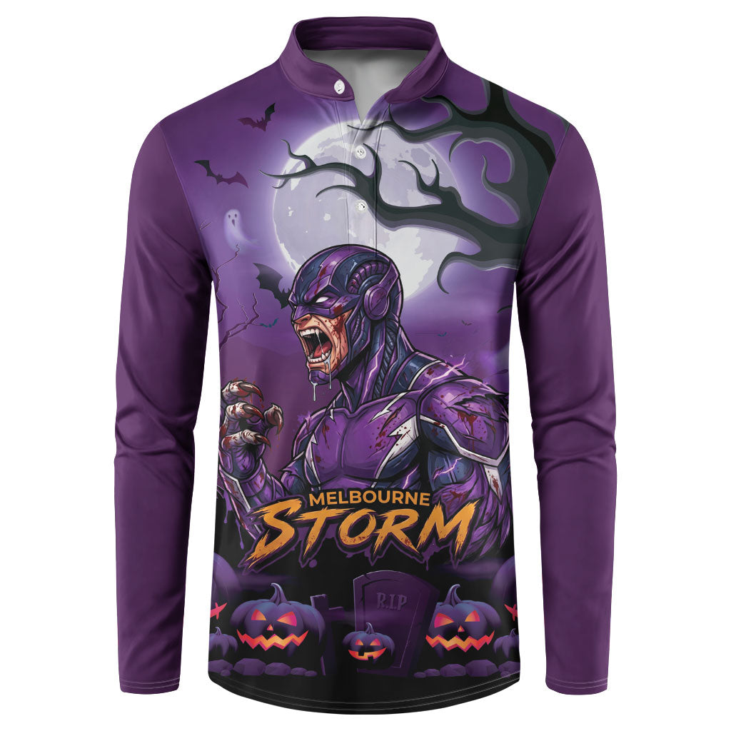 Custom Halloween Melbourne Storm Button Sweatshirt Spooky Australia Mascot Rugby