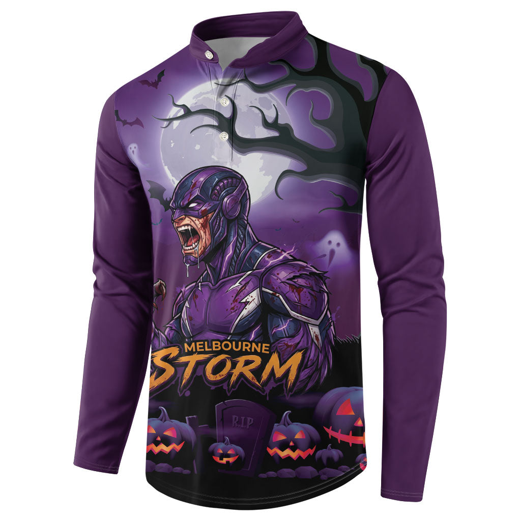 Custom Halloween Melbourne Storm Button Sweatshirt Spooky Australia Mascot Rugby