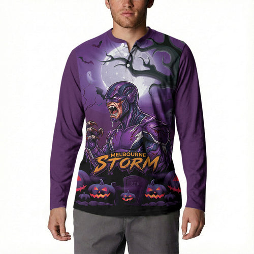 Custom Halloween Melbourne Storm Button Sweatshirt Spooky Australia Mascot Rugby