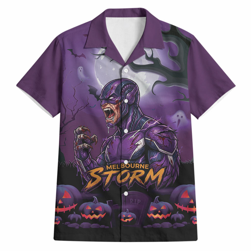 Custom Halloween Melbourne Storm Hawaiian Shirt Spooky Australia Mascot Rugby