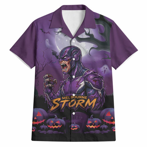 Custom Halloween Melbourne Storm Hawaiian Shirt Spooky Australia Mascot Rugby