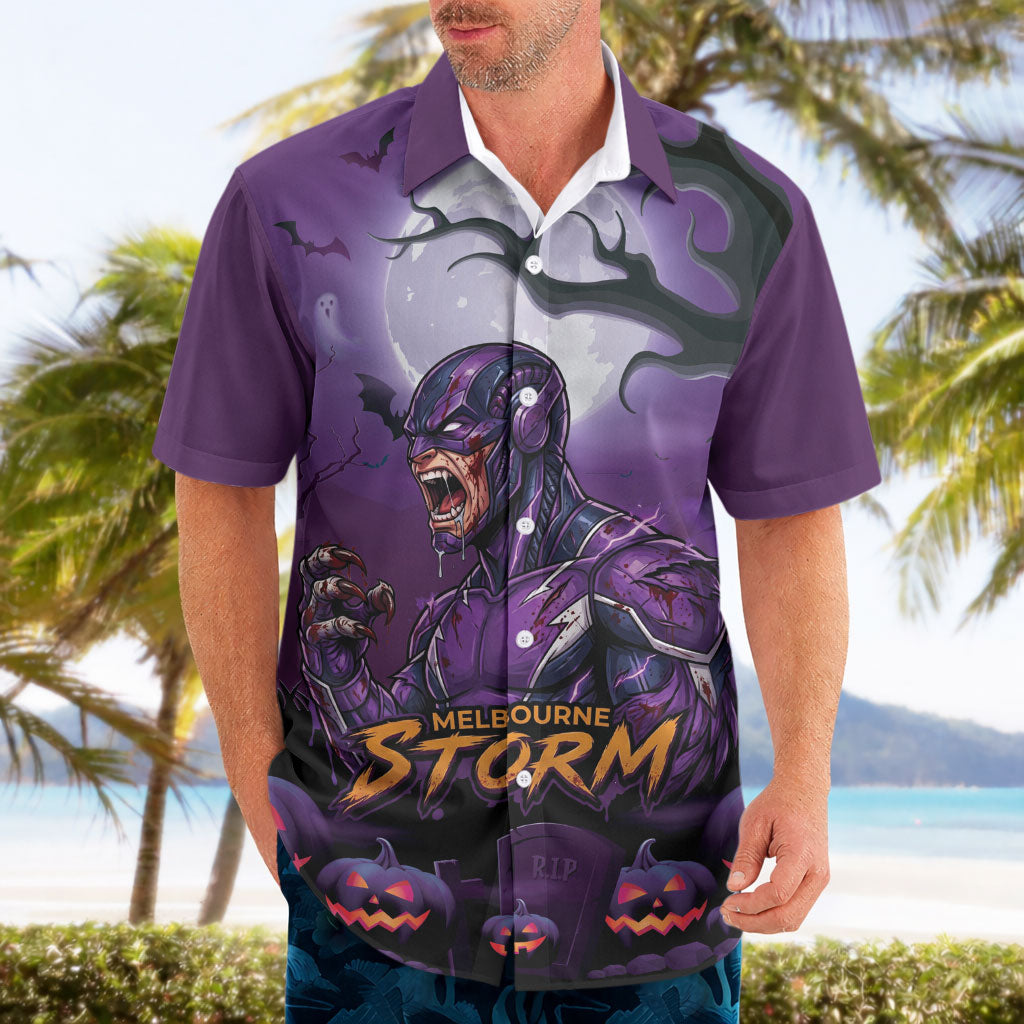 Custom Halloween Melbourne Storm Hawaiian Shirt Spooky Australia Mascot Rugby