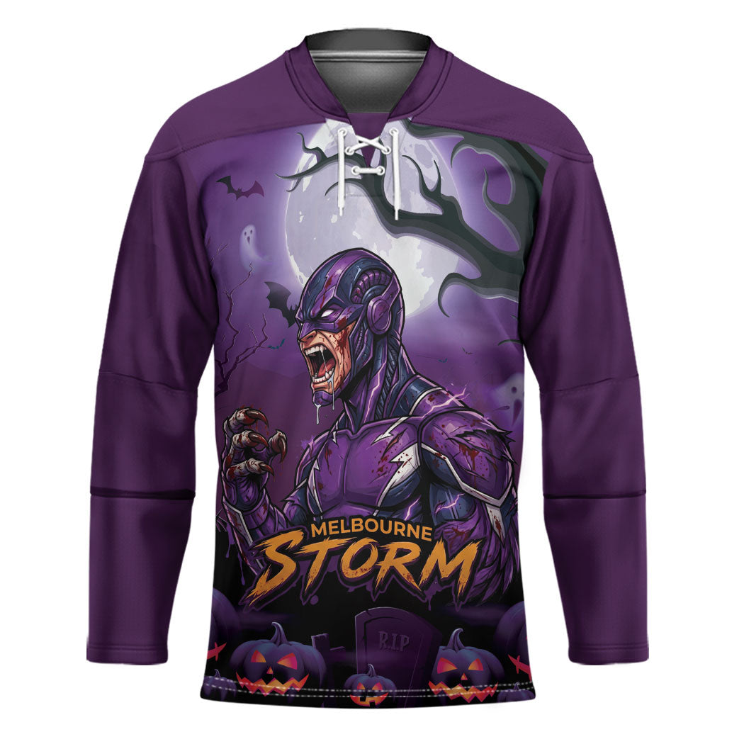 Custom Halloween Melbourne Storm Hockey Jersey Spooky Australia Mascot Rugby