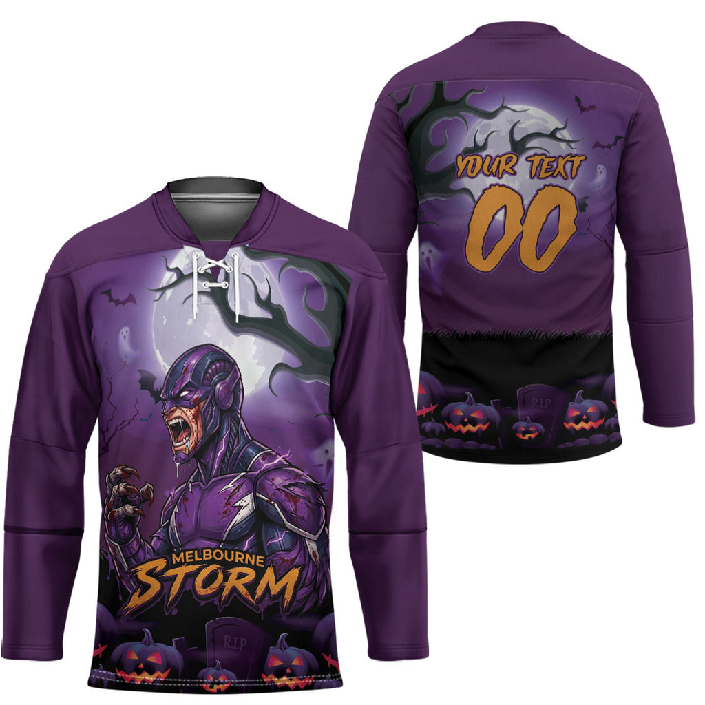 Custom Halloween Melbourne Storm Hockey Jersey Spooky Australia Mascot Rugby