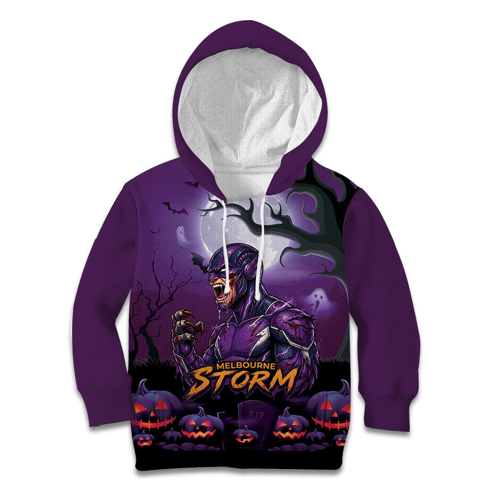 Custom Halloween Melbourne Storm Kid Hoodie Spooky Australia Mascot Rugby