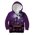 Custom Halloween Melbourne Storm Kid Hoodie Spooky Australia Mascot Rugby